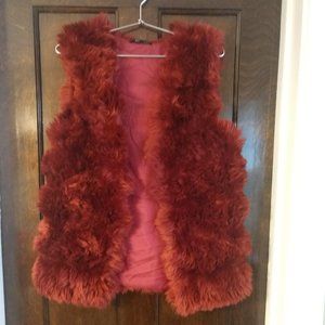 Amazing Dark Red Faux Fur Vest